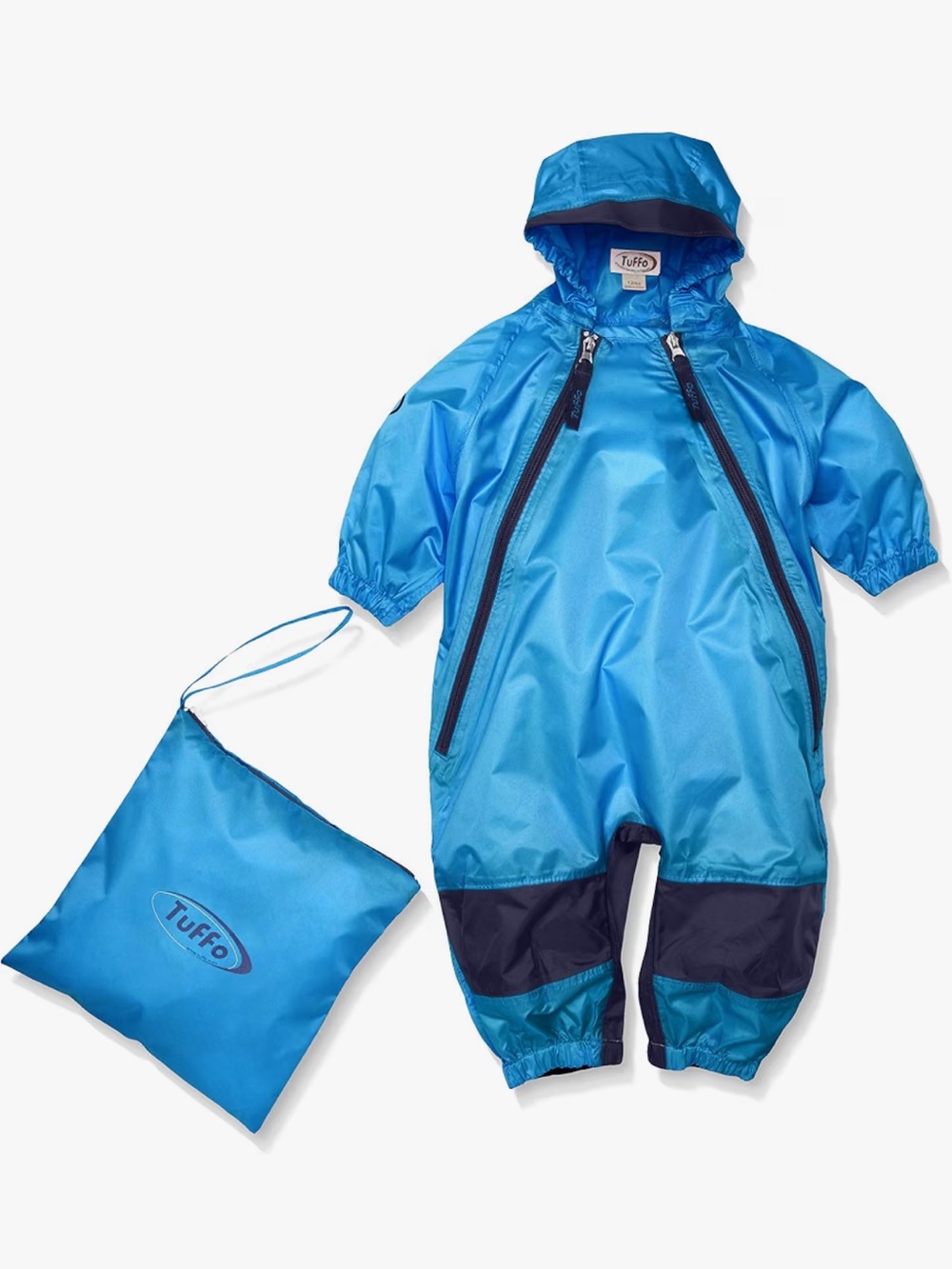 Tuffo Kids Rainsuit Blue Zip Hood AMAZING for muddy wet play 2T + case